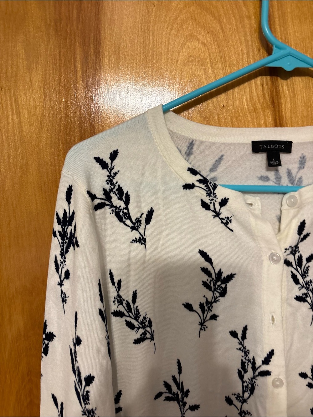 Talbots L Floral Botanical Button Cardigan White Navy Orange - Picture 7 of 9